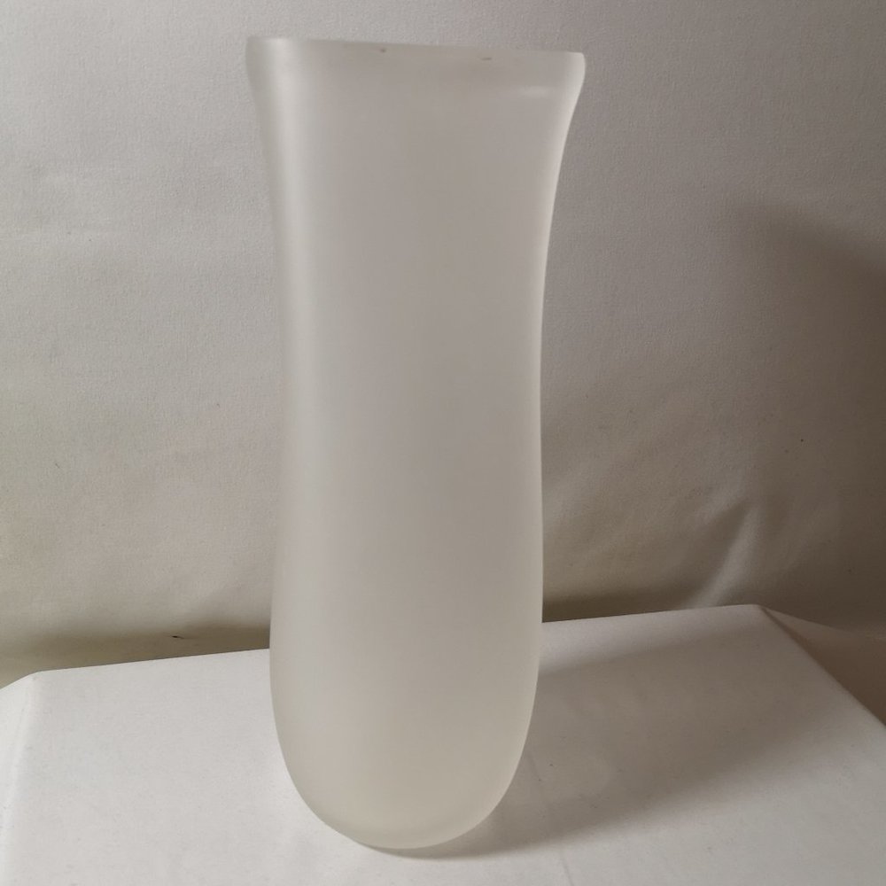Large Unique & Beautiful Artist Signed Frosted Glass Vase w Pinched Design